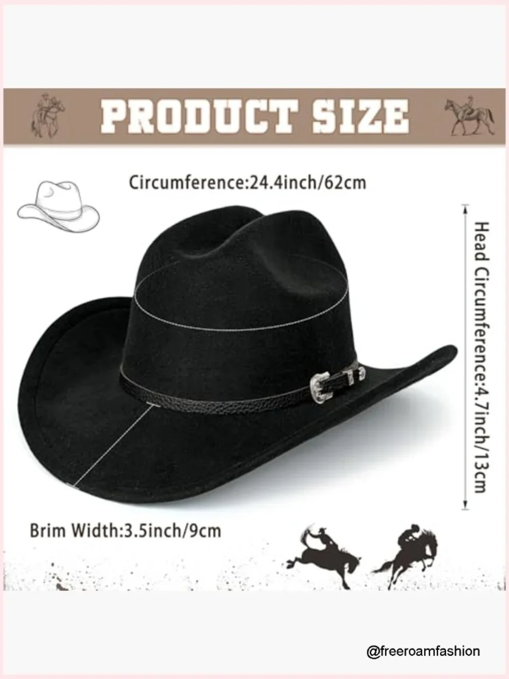 Felt Cowboy Hat with Wide Brim, Pinched Crown, Decorative Hatband, One Size